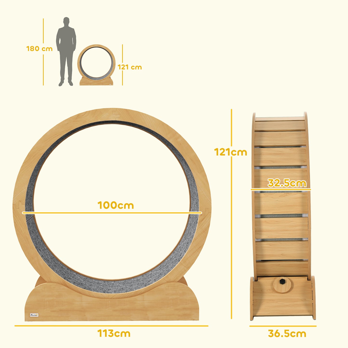 PawHut 39.4" Wooden Cat Running Wheel with Brake, Natural-1