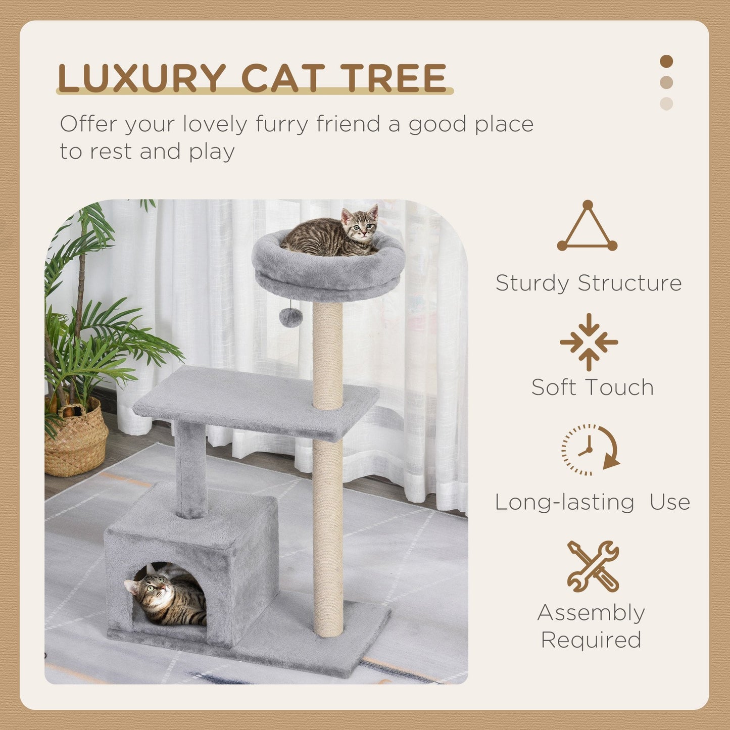 Cats Sisal Rope 3-Tier Scratching Tree Grey-3