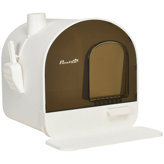 Hooded Cat Litter Box, Kitten Litter Tray, with Lid, Scoop, Filter, Flap Door-0