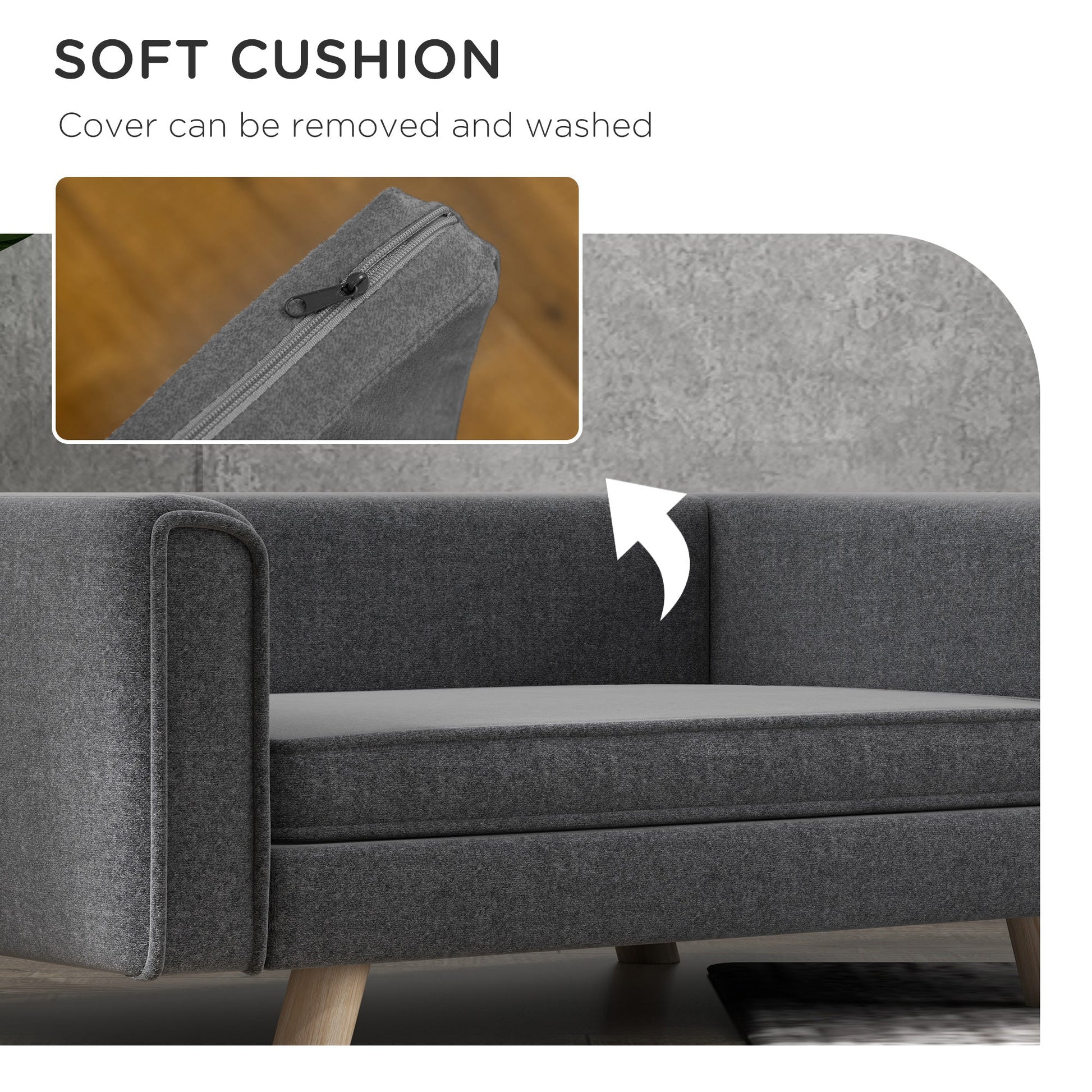 Dog Sofa Bed, Elevated Dog Couch for Medium and Small Dogs, with Soft Cushion, Removable and Washable Cover, Grey-4