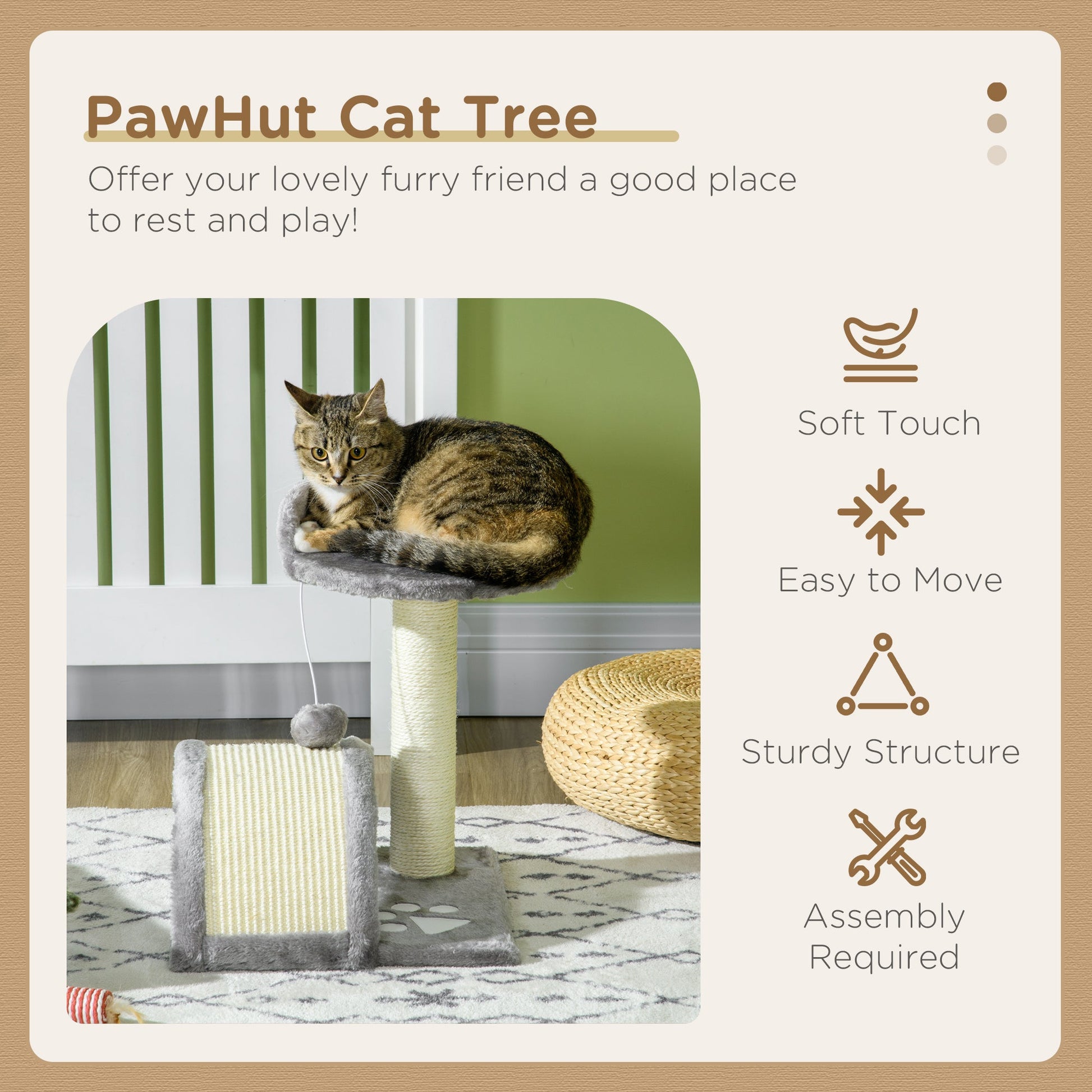 Cat Scratching Post, Cat Tree Scratching Kitten Activity Centre Climber Hanging Ball, Scratch Post for Indoor Cats, Grey-3
