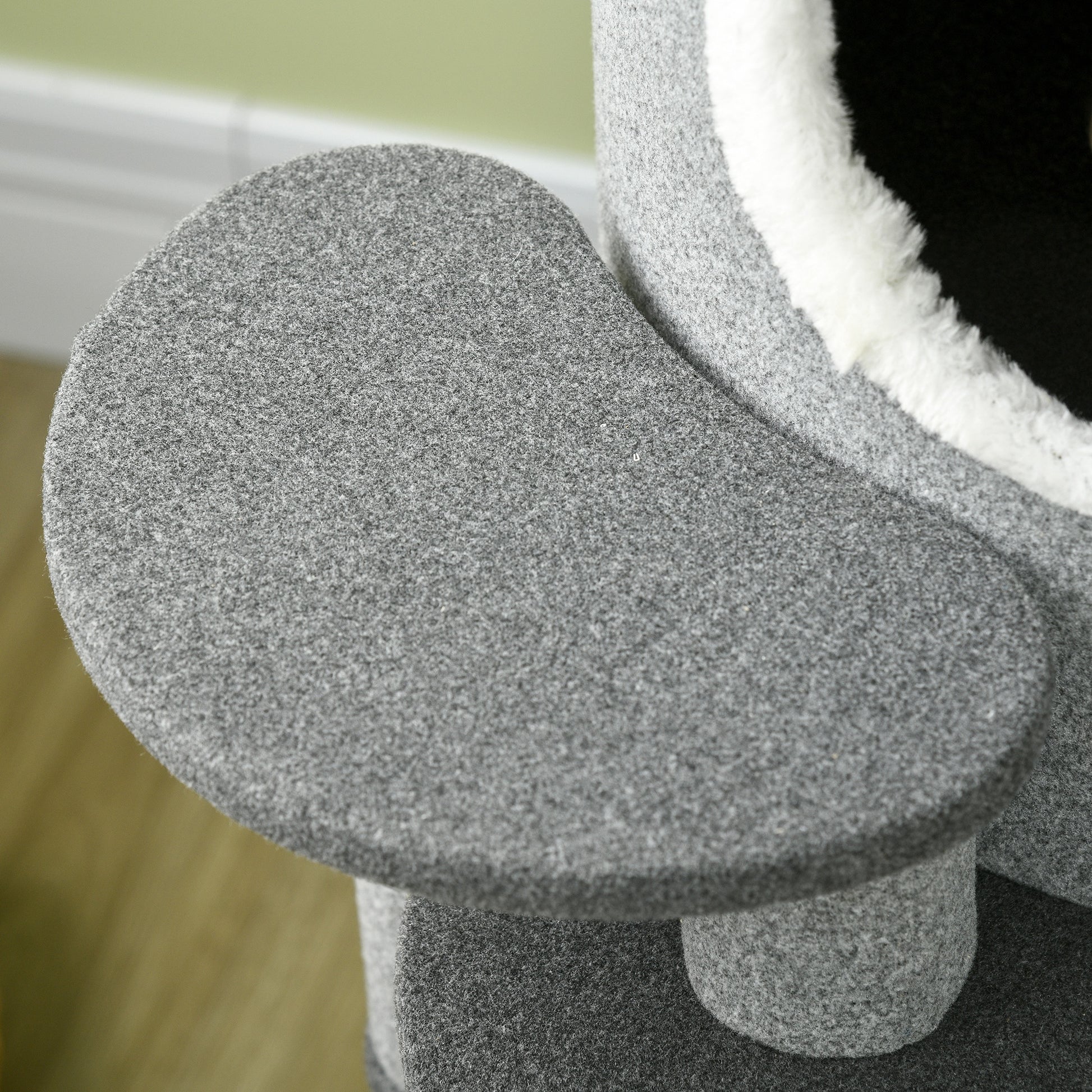 Barrel Shaped Cat Tree with Sisal Scratching Posts, Cat Bed, Platforms & Hanging Ball (Grey)-7