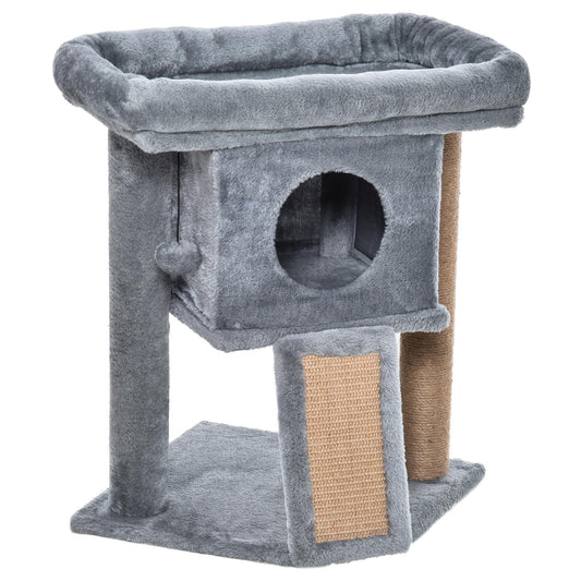 Cat Tree Tower for Indoor Cats Climbing Activity Center Kitten Furniture with Jute Scratching Pad Ball Toy Condo Perch Bed 40 x 40 x 57cm Grey-0