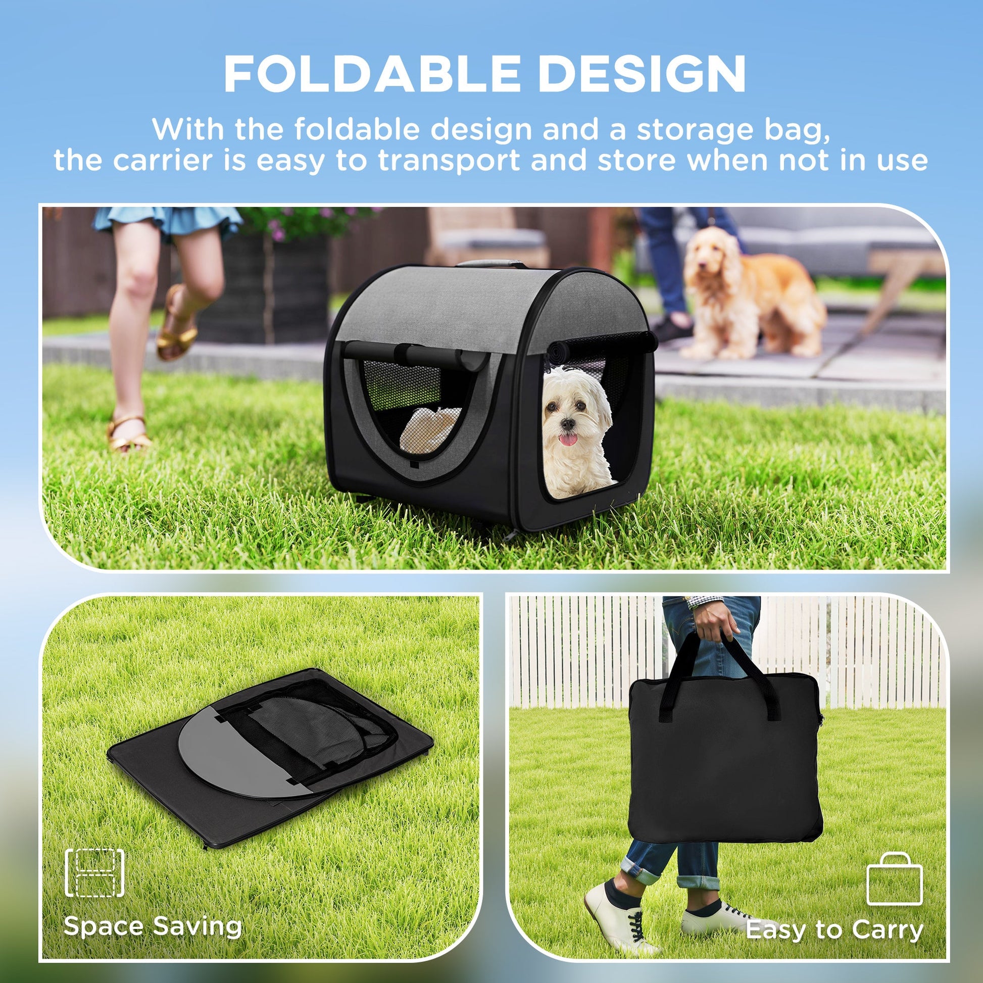 Pawhut Folding Fabric Soft Pet Crate, 46Lx36Wx41H cm - Black-3