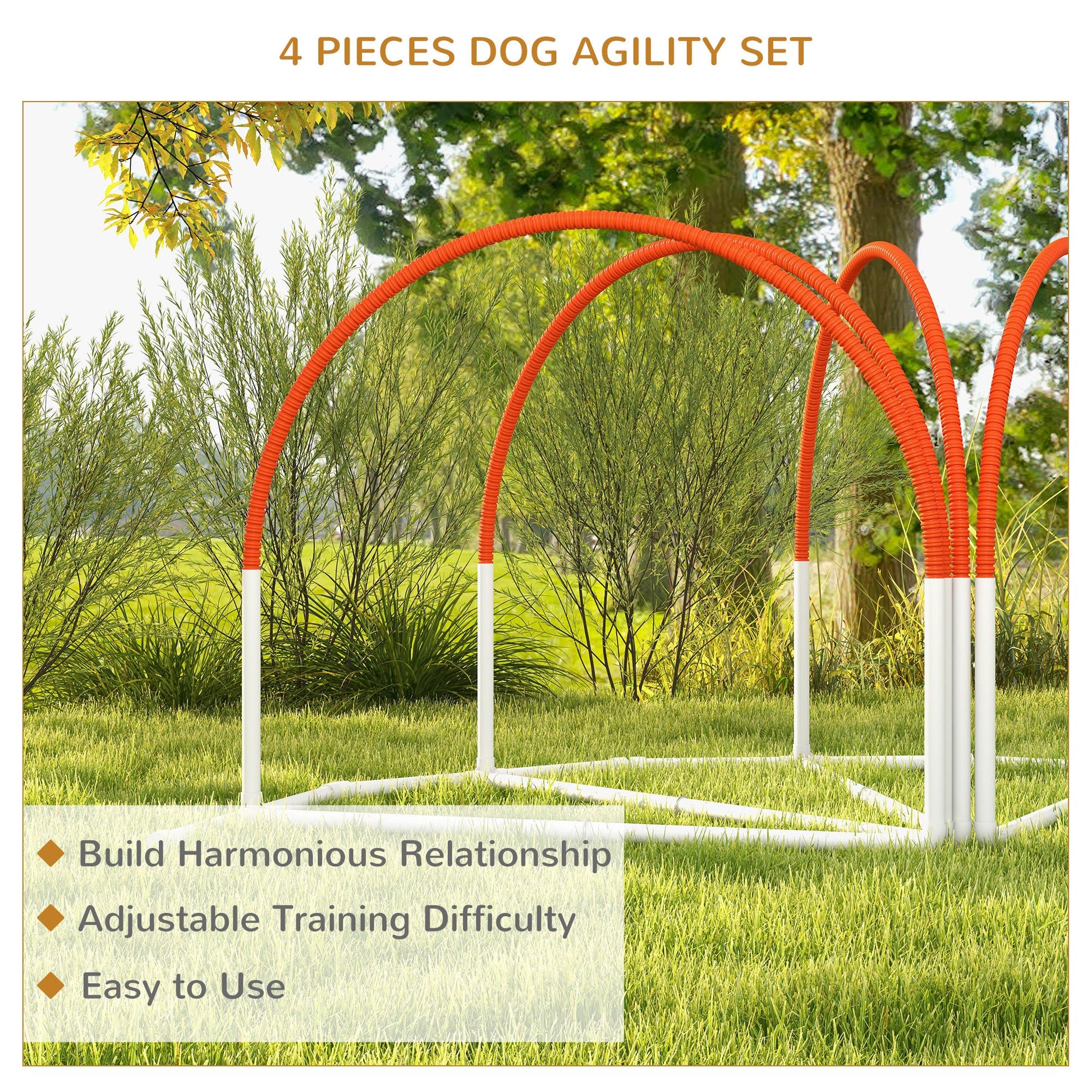 Dog Agility Equipment Set, Dog Agility Training Equipment for Dogs w/ Oxford Carry Bag, 4 PCS Weave Poles Orange-4