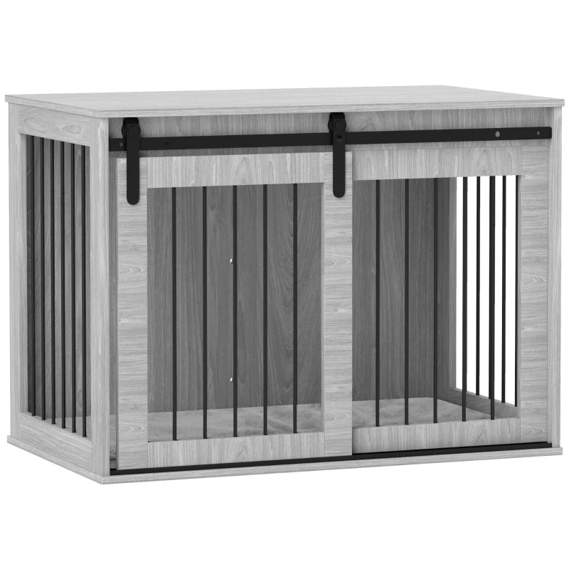 PawHut 100cm Dog Crate Furniture with Removable Cushion for Large Dogs in Grey-0