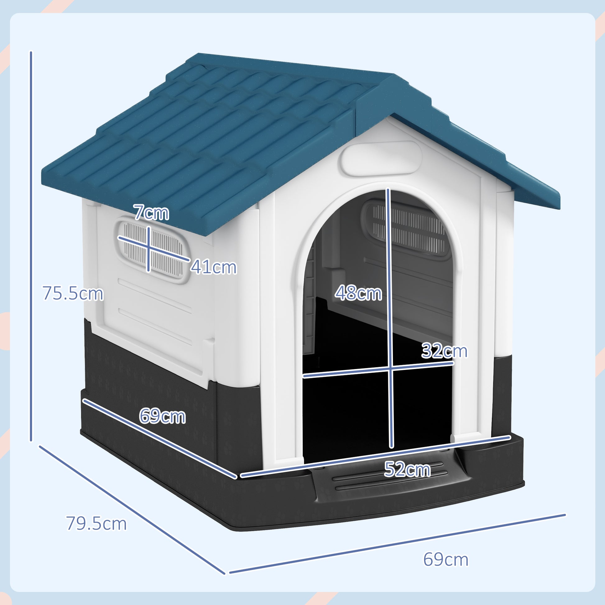 Plastic Dog Kennel with Windows, for Garden Patio, Miniature and Small Dogs, 80 x 69 x 76cm - Blue | PawHut-1