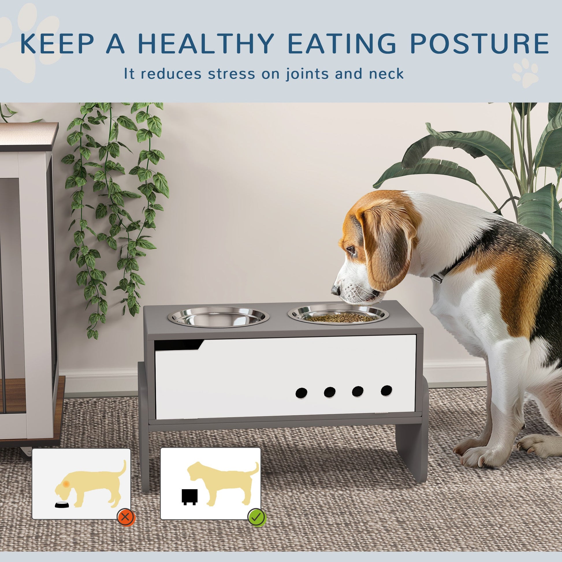 3 Height Adjustable Raised Dog Bowls, Dog Feeding Storage Station w/ Slow Feeder Mat, 2 Stainless Steel Bowls-3