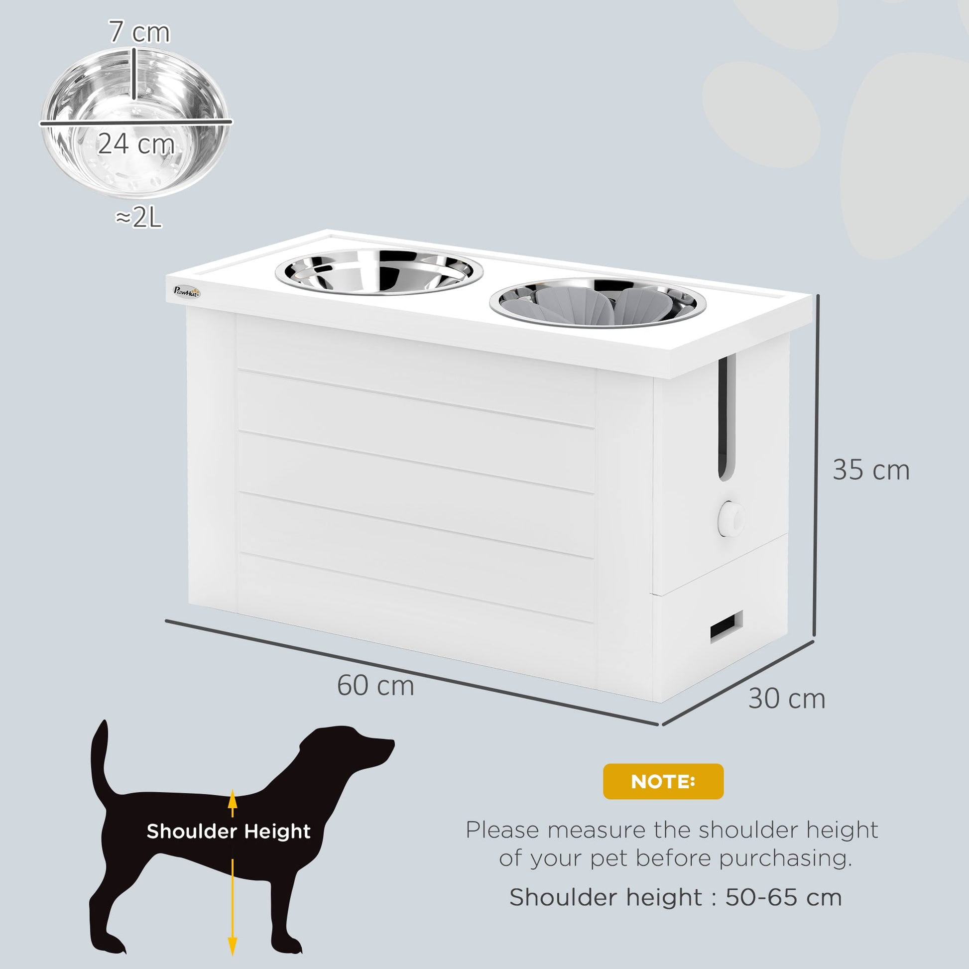 Raised Dog Bowls w/ Slow Feeder Mat, Storage Cabinet, 3 Stainless Steel Bowls, Semi-Auto Dispenser Function, White-2