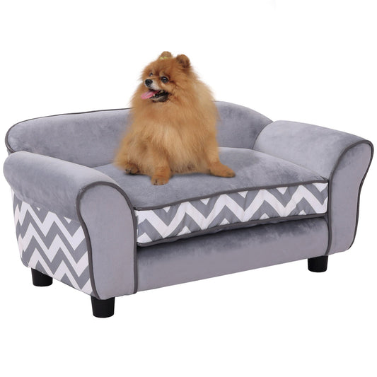 Dog Sofa Bed for XS-Sized Dogs, Cat Sofa with Soft Cushion, Pet Chair Lounge with Washable Cover, Removable Legs, Wooden Frame - Grey-0