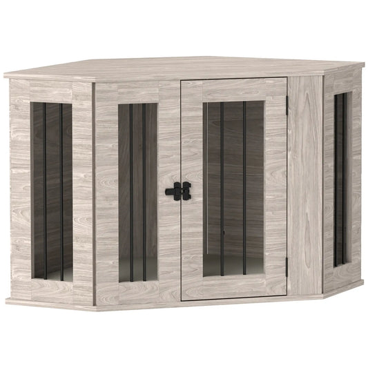 2 in 1 Dog Crate Furniture Side Table, with Cushion, 104 x 55 x 63cm - Walnut Brown by PawHut-0