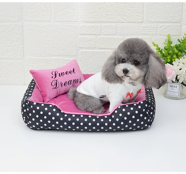 Polka Dot Dog Bed with Pillow