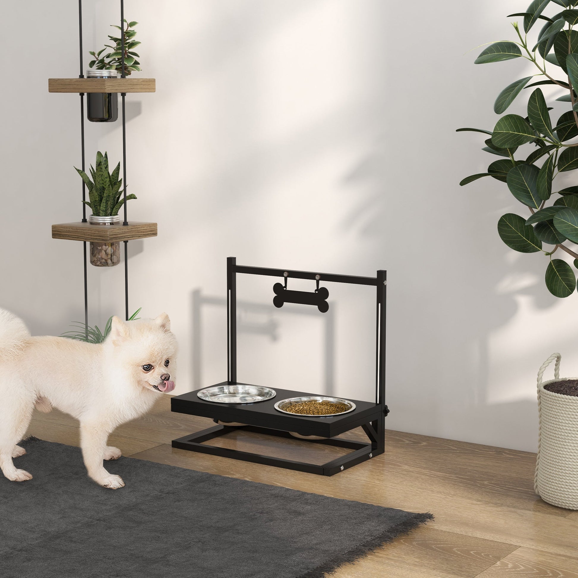 Dog Bowls with Stand, Adjustable Height Elevated Dog Bowls for Small Medium Large Dogs - Black-1