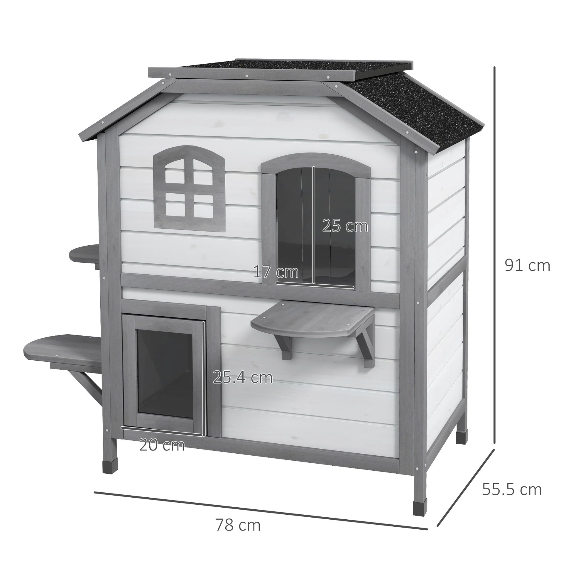 2-Story Indoor or Outdoor Cat House W/ Escape Door, Cat Shelter, White-2