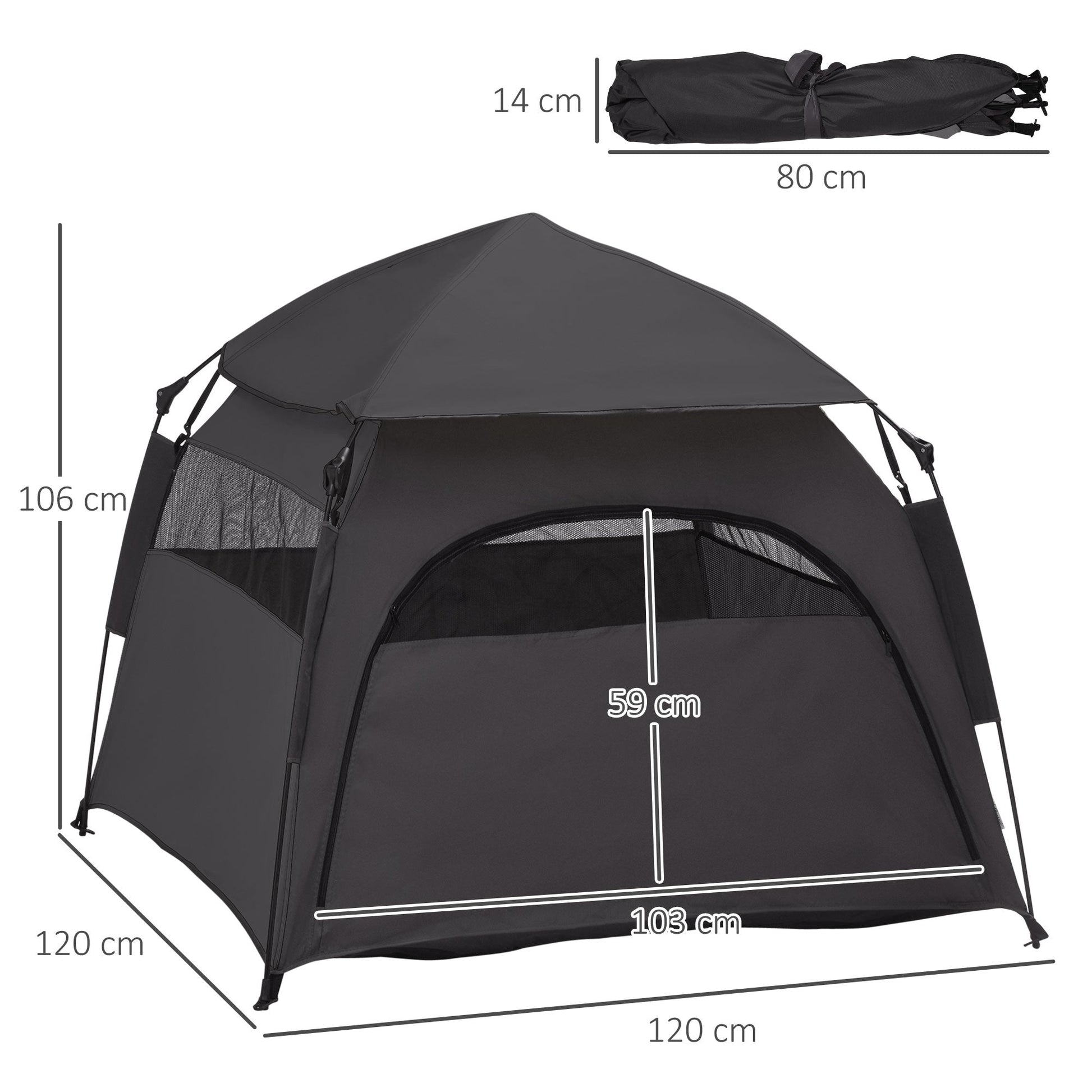 Foldable Dog Cat Tent with Water-Resistant Oxford, Carry Bag for Extra Large Dog, Charcoal Grey-2