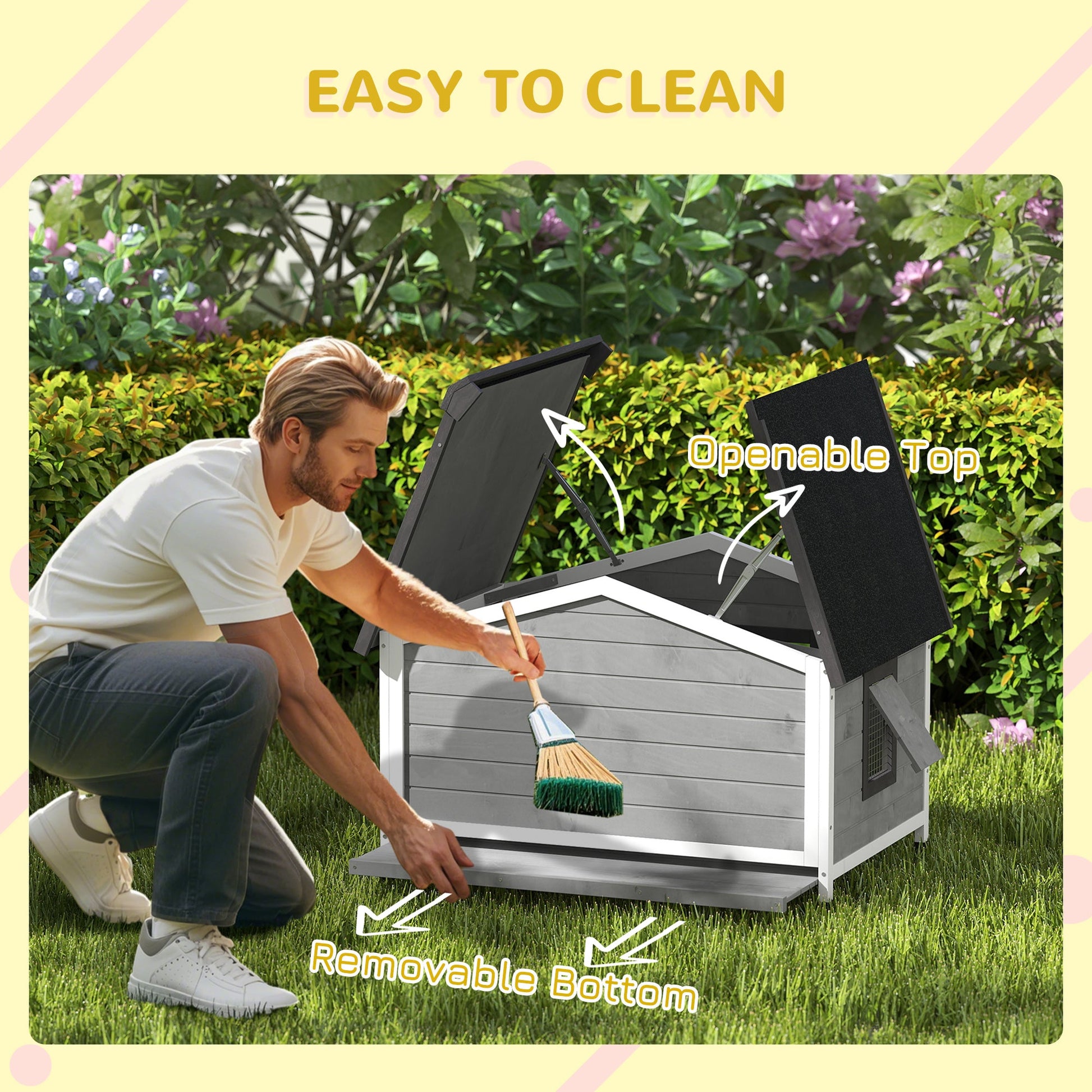 Wooden Dog Kennel for Outside, for Medium Dogs, 65H x 97L x 72Wcm, Grey-4