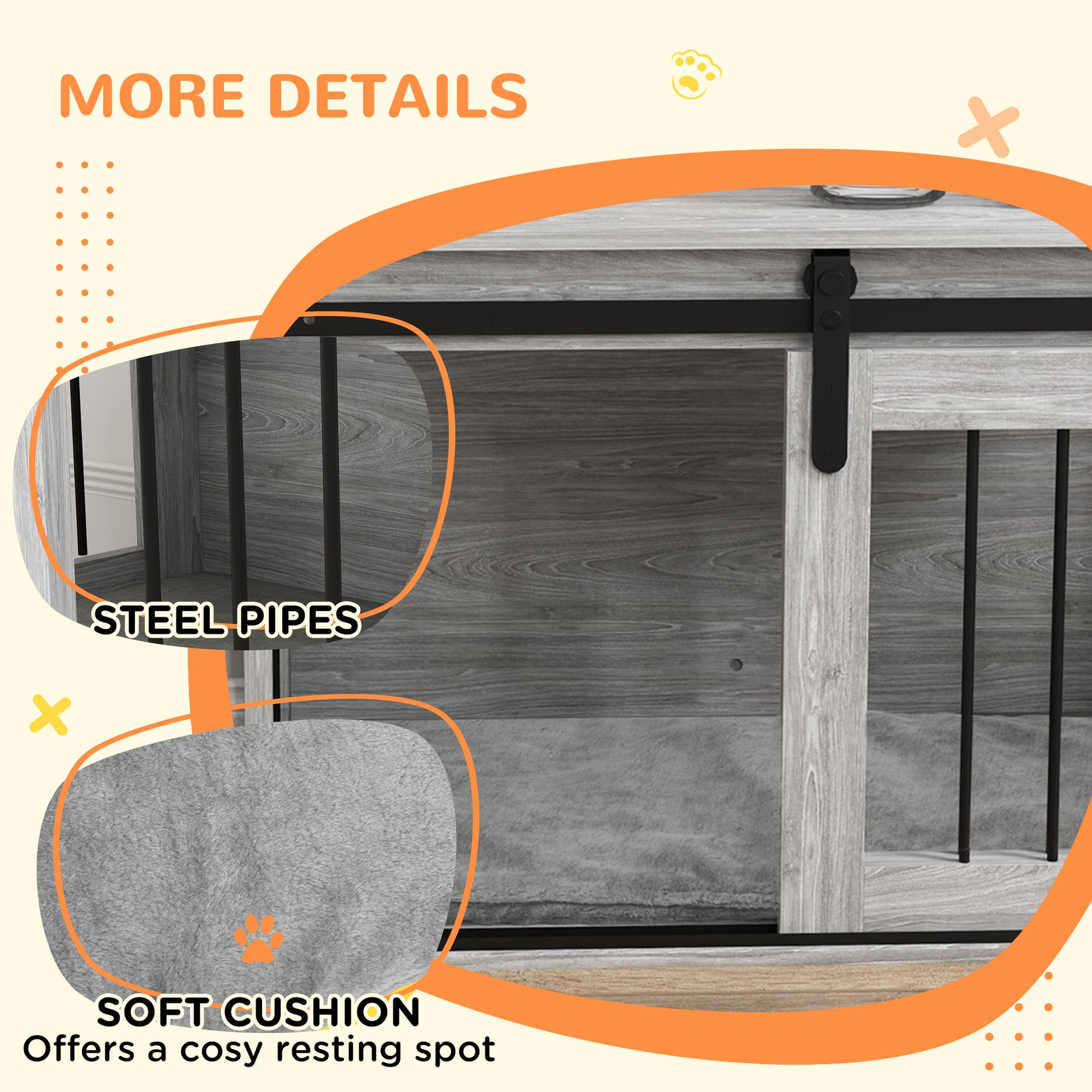 PawHut 80cm Dog Crate Furniture with Removable Cushion for Large Dogs in Grey-5