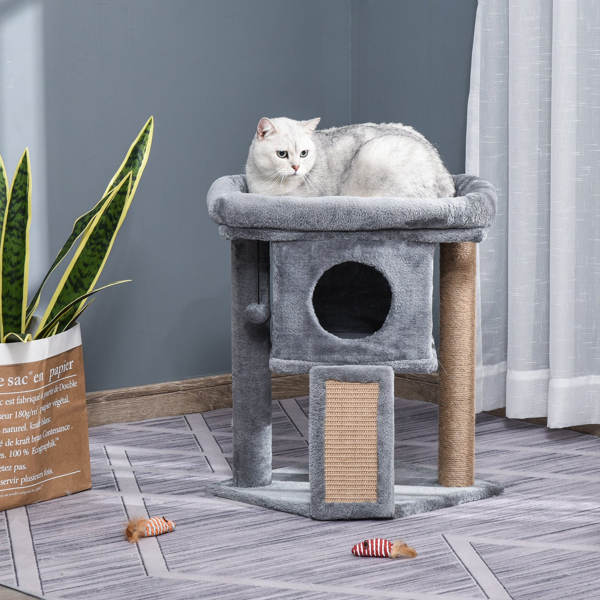 Cat Tree Tower for Indoor Cats Climbing Activity Center Kitten Furniture with Jute Scratching Pad Ball Toy Condo Perch Bed 40 x 40 x 57cm Grey-1