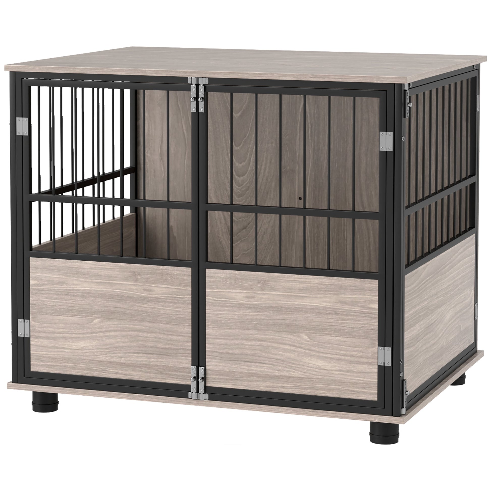 80cm Furniture Style Dog Crate Dog Cage End Table Indoor with 3 Doors Soft Washable Cushion, for Medium Sized Dogs-0