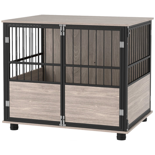 80cm Furniture Style Dog Crate Dog Cage End Table Indoor with 3 Doors Soft Washable Cushion, for Medium Sized Dogs-0