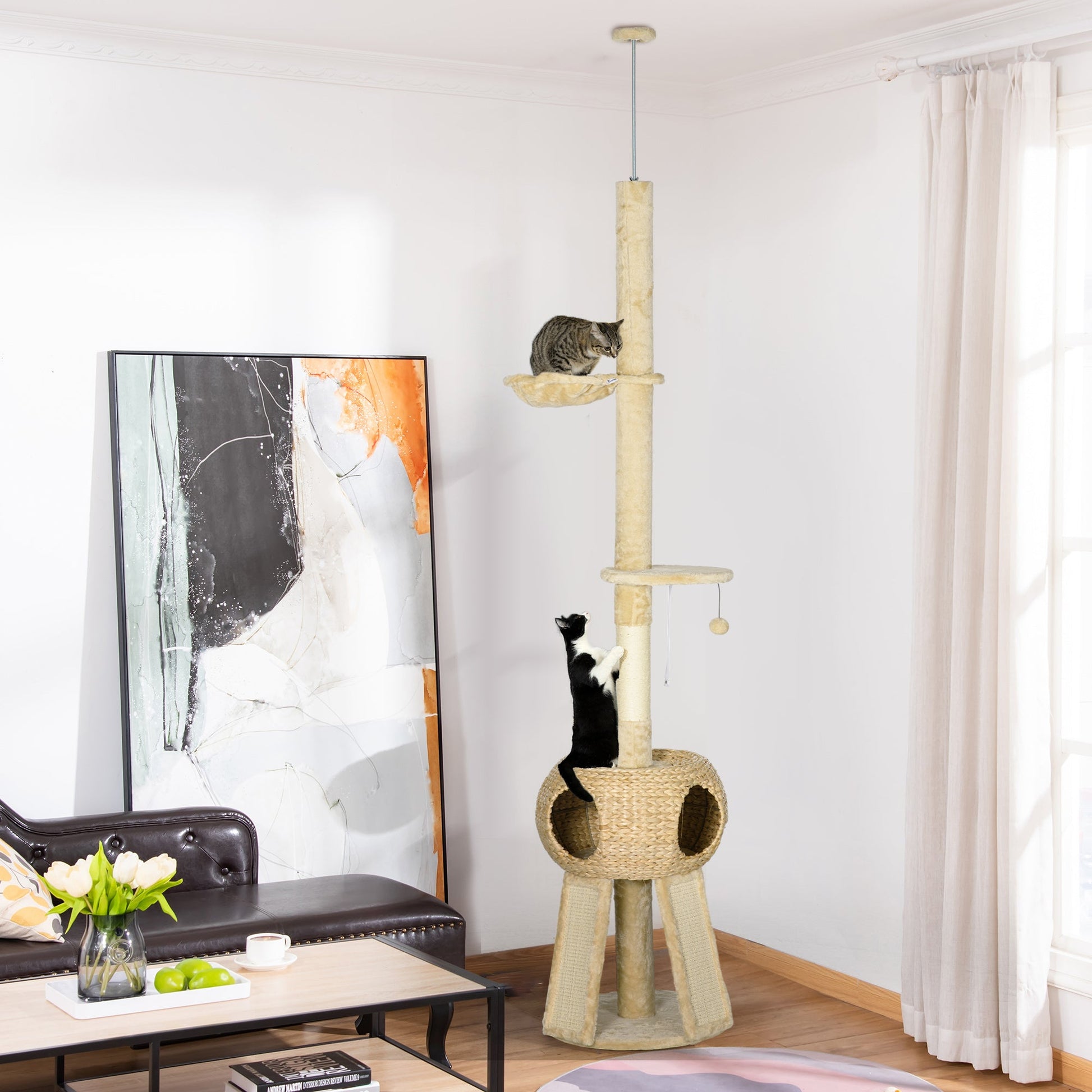 255cm Cat Tree Tower for Indoor Cats, with Scratching Post, Cat House, Platform - Beige-1