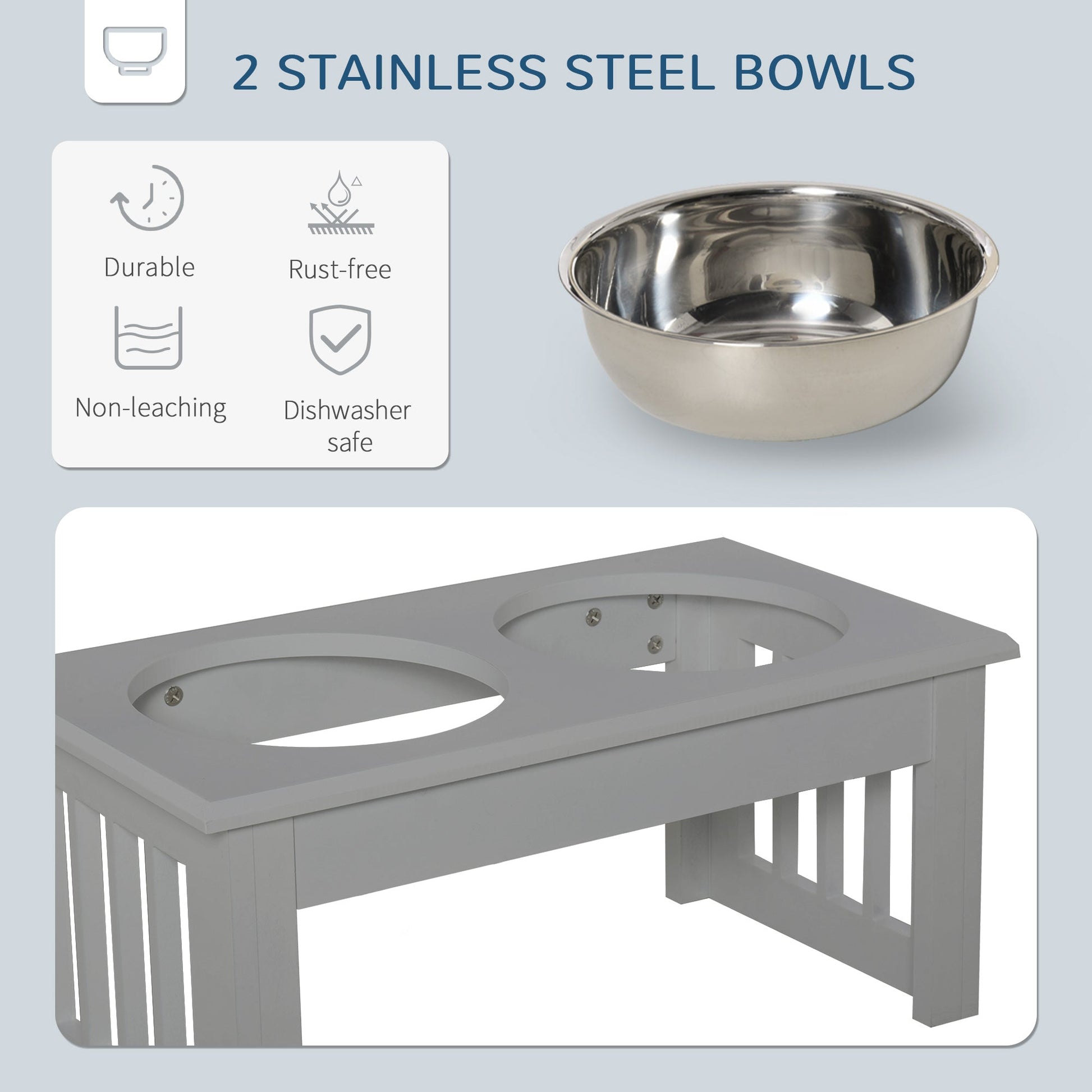 Raised Dog Feeding Bowls with Stand, Stainless Steel for Extra Small and Small Dog, 44L x 24W x 15H cm - Grey-4
