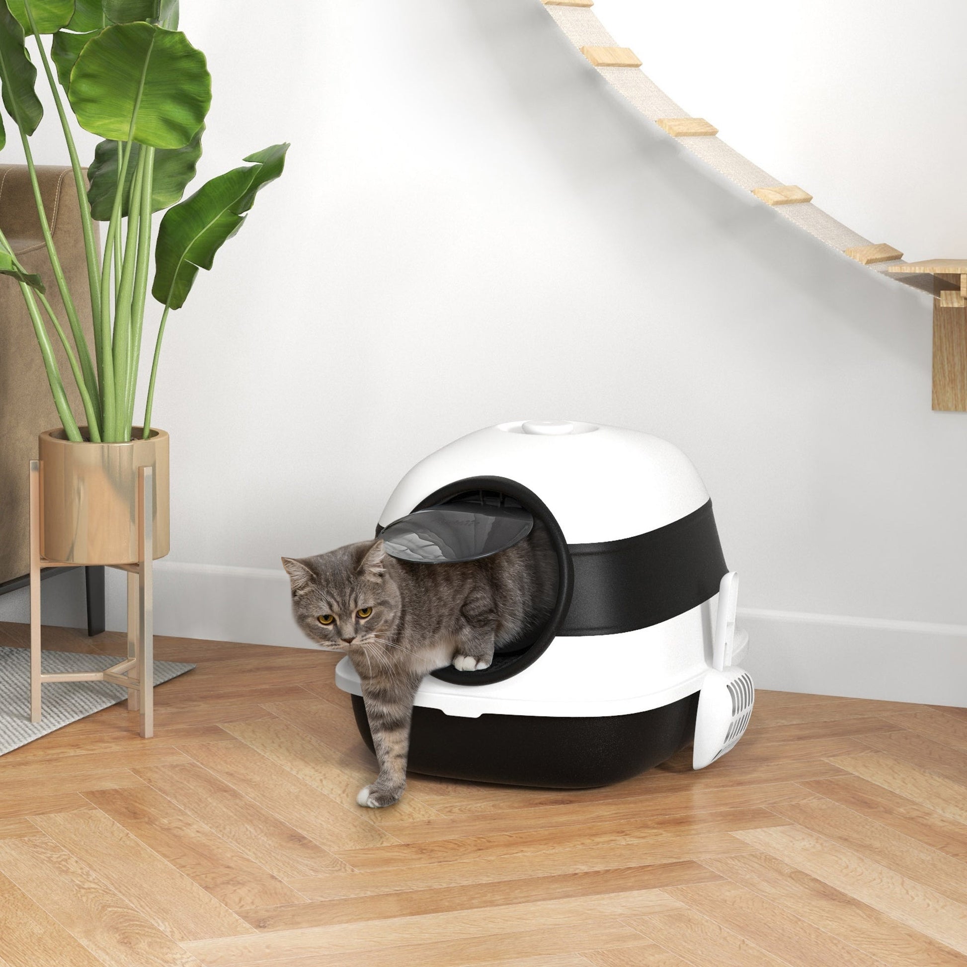 Foldable Cat Litter Tray with Lid, Deodorant, Scoop, Black-1