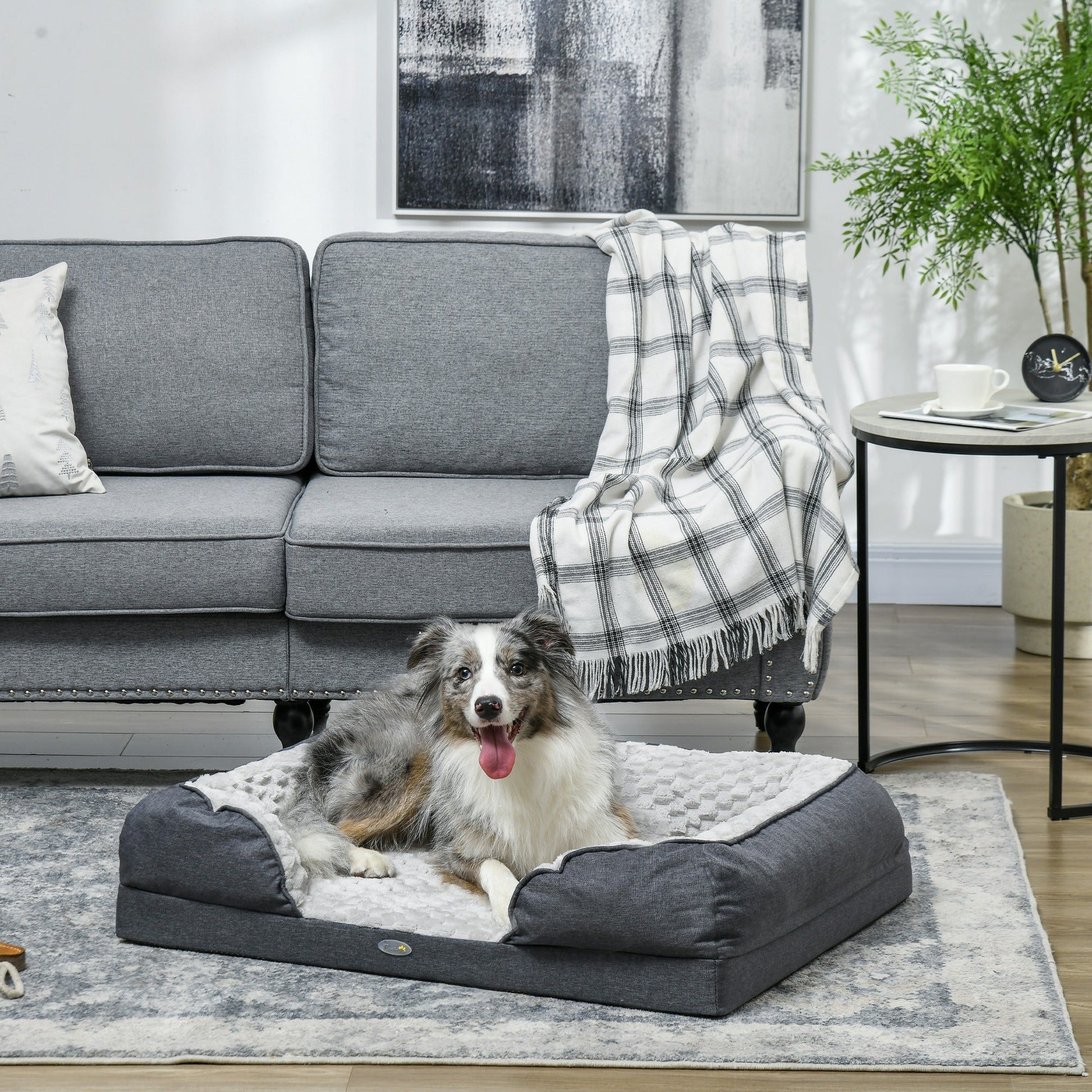 Calming Dog Bed Pet Mattress w/ Removable Cover, Anti-Slip Bottom, for Medium Dogs, 90L x 69W x 21Hcm - Charcoal Grey-1
