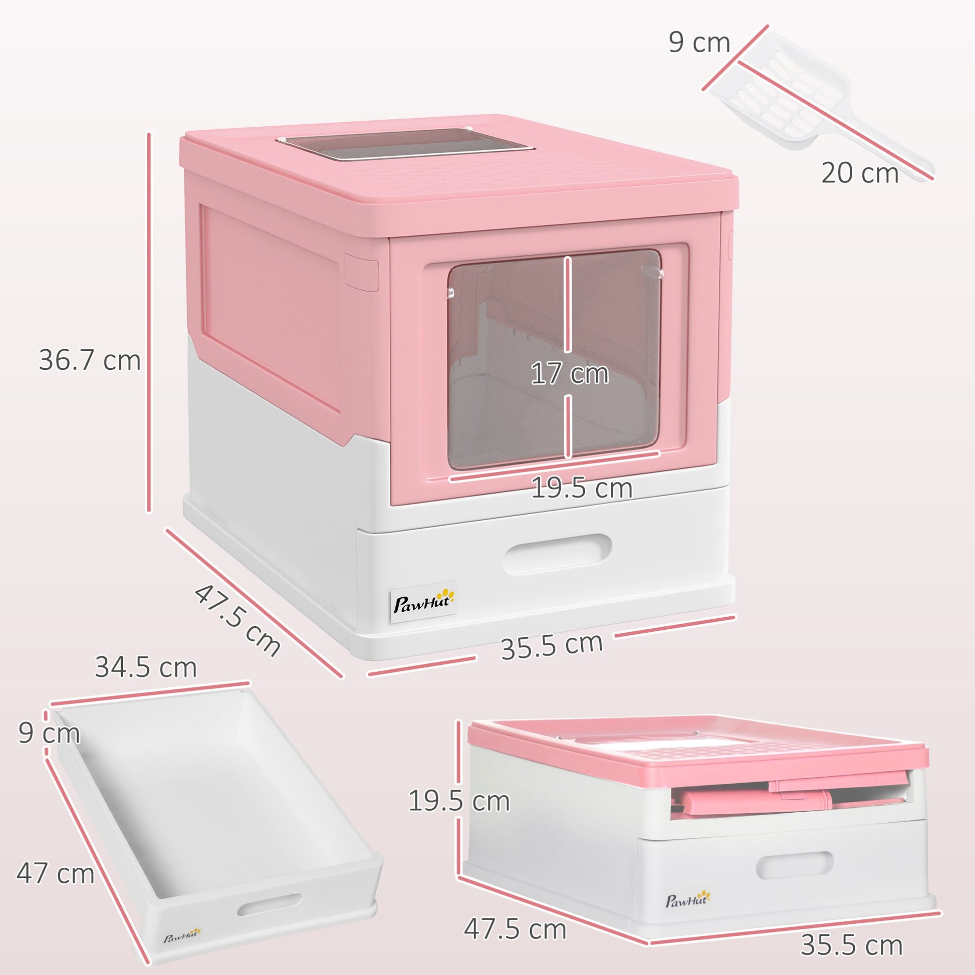 Hooded Cat Litter Box, Portable Pet Toilet, with Scoop, Front Entry - Pink-2