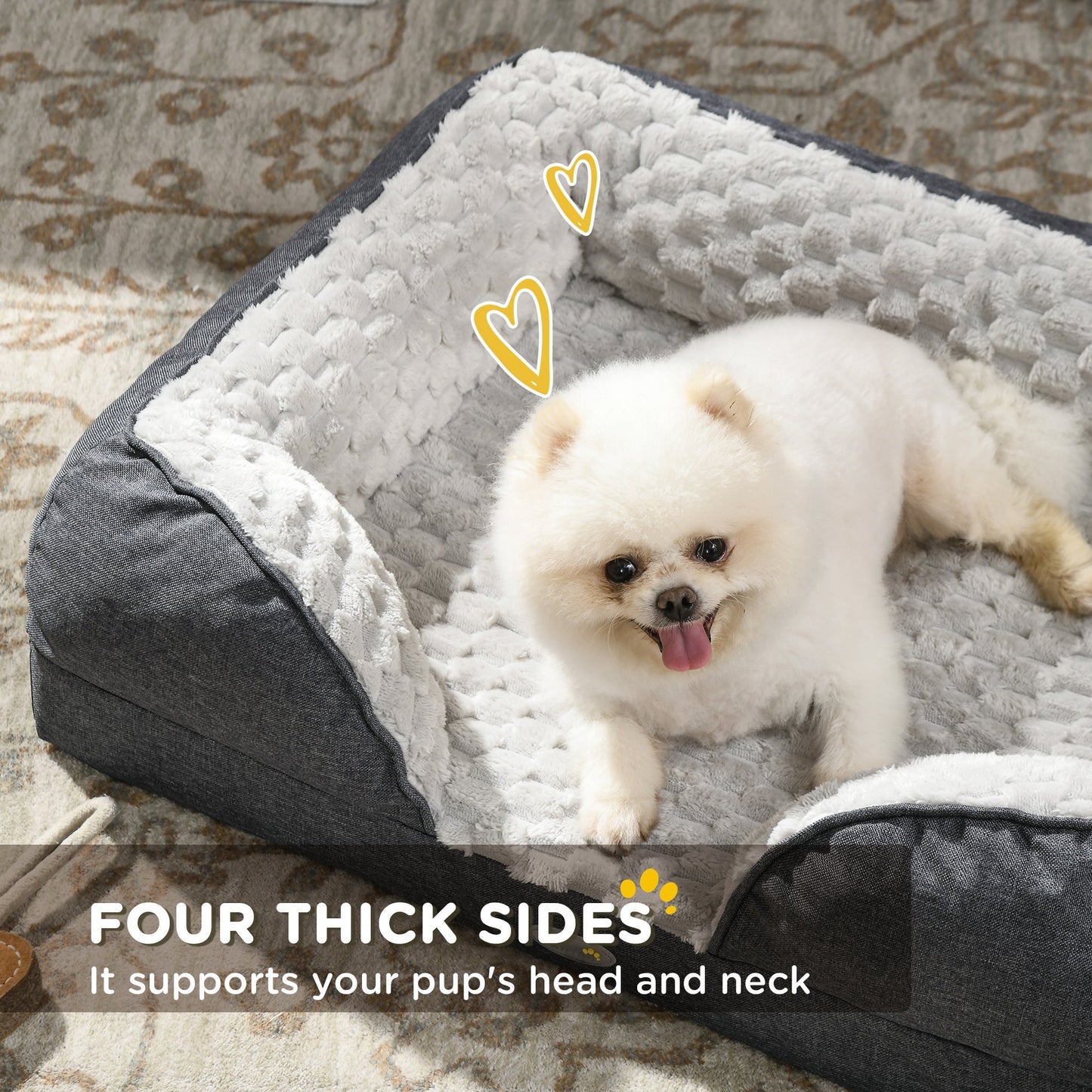 Calming Dog Bed Pet Mattress w/ Removable Cover, Anti-Slip Bottom, for Small Dogs, 70L x 50W x 18Hcm - Charcoal Grey-4