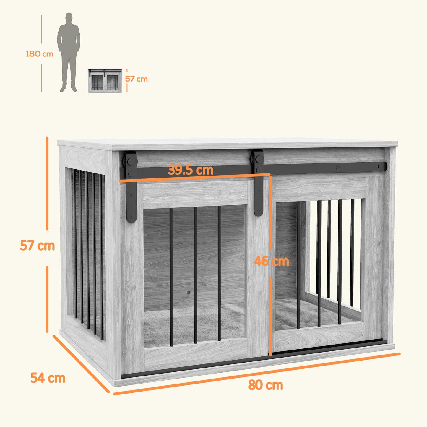 PawHut 80cm Dog Crate Furniture with Removable Cushion for Large Dogs in Grey-1