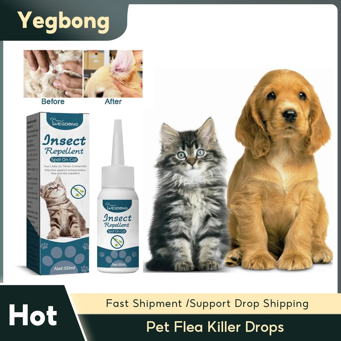Pet Flea & Tick Killer Drops for Dogs and Cats