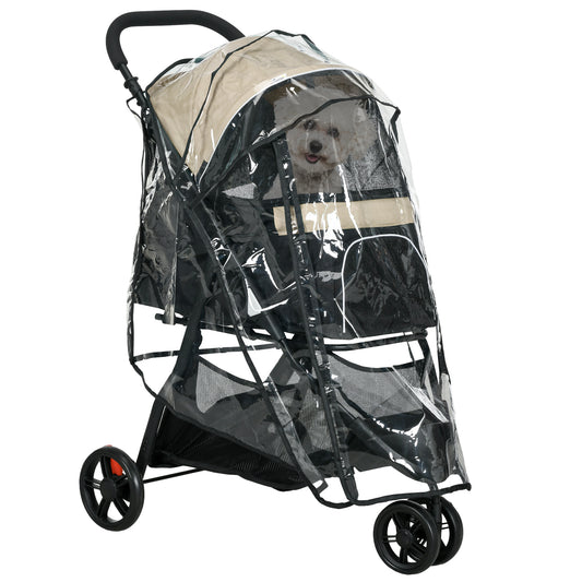 PawHut Dog Stroller for XS Dogs S Dogs Cats with Rain Cover - Khaki-0