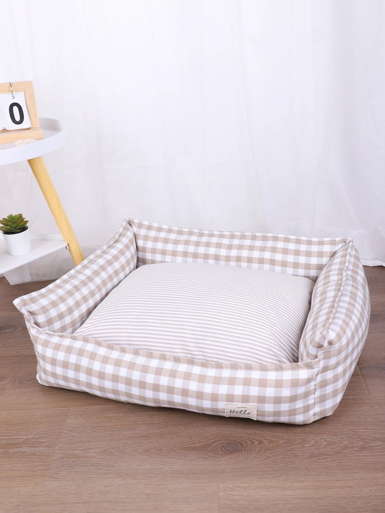 Plaid Dog Bed with Cushion