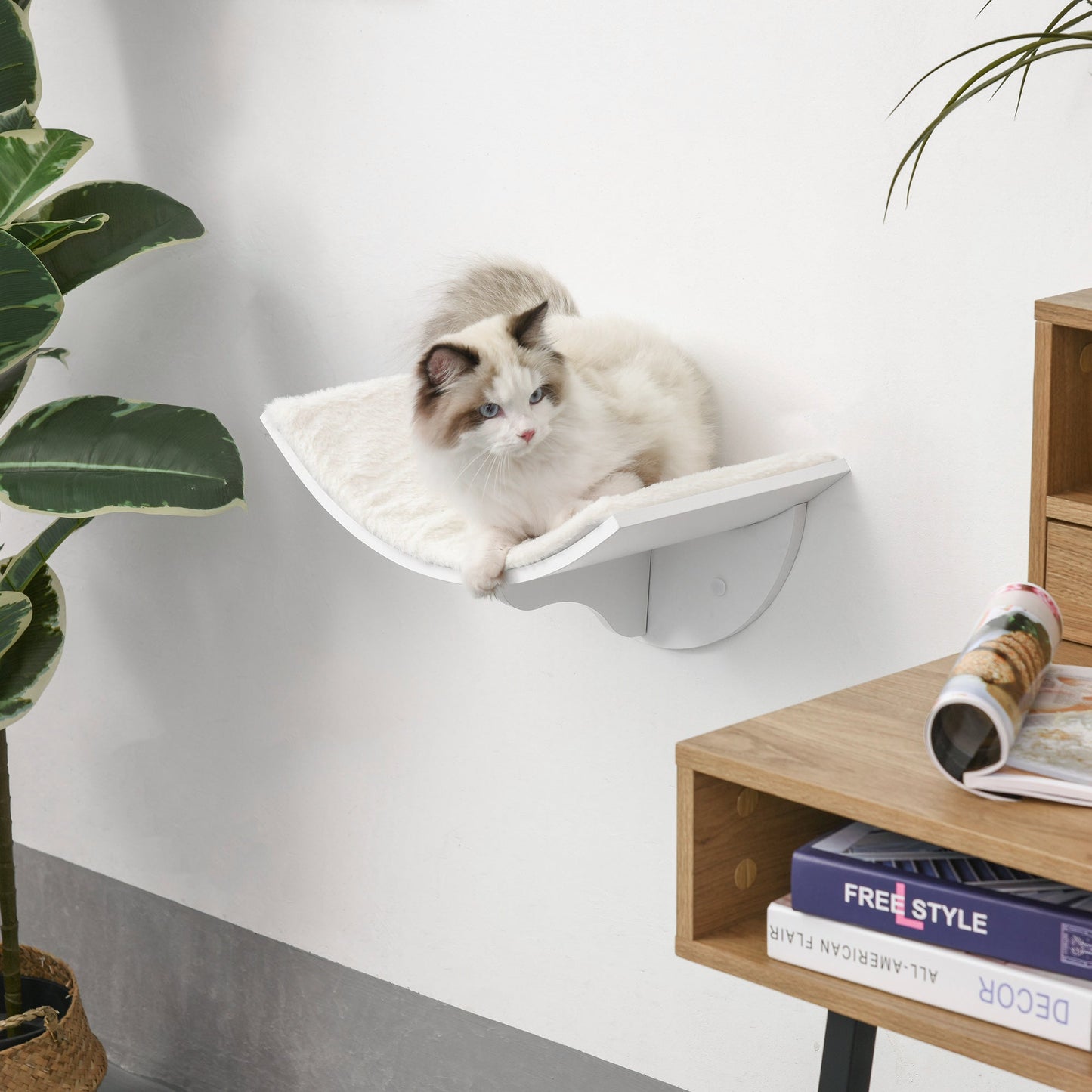 Wood Cat Shelves Wall-Mounted Shelter Curved Kitten Bed Cat Perch Climber Cat Furniture 41 x 28 x 21cm White-1