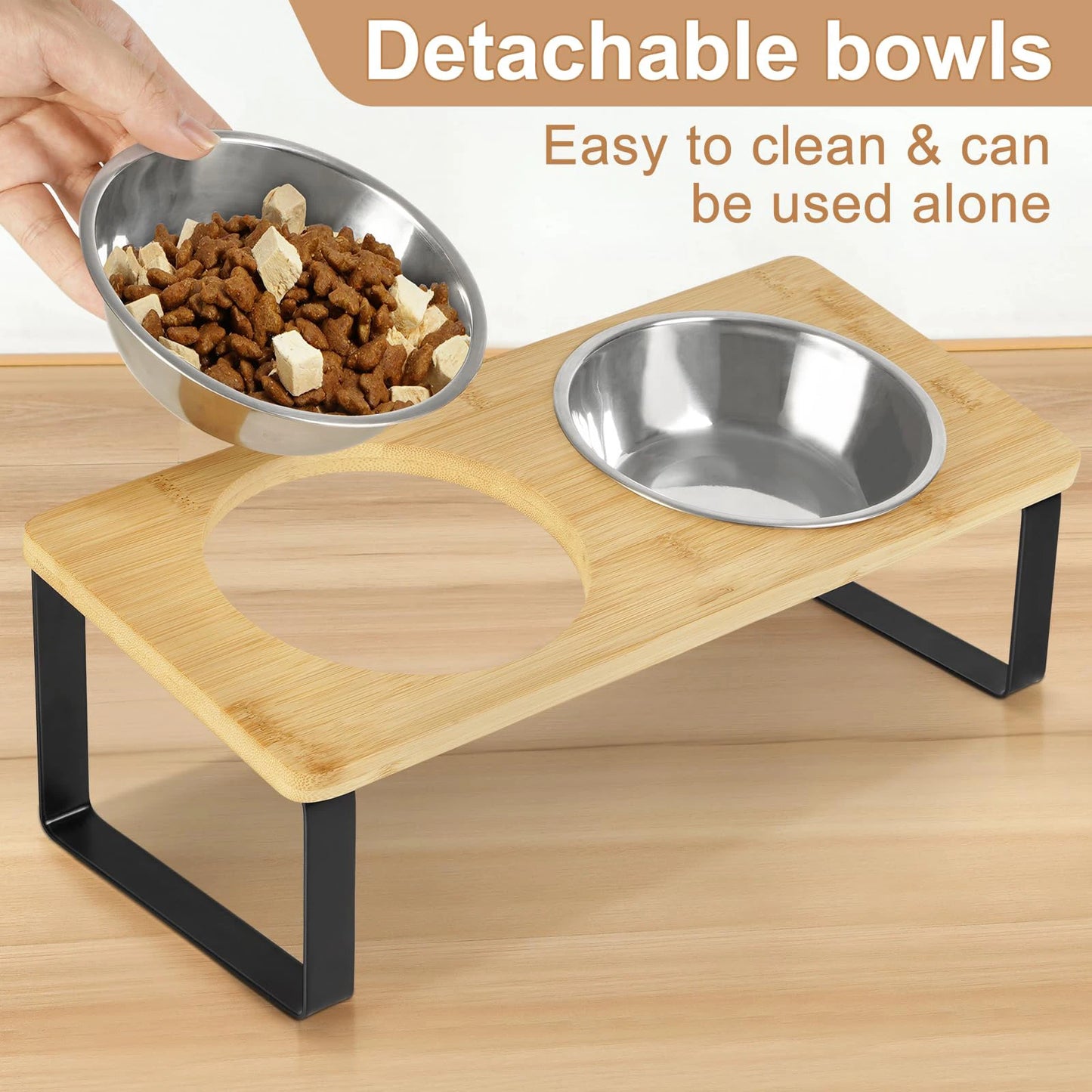 Elevated Cat Bowls with Wooden Stand