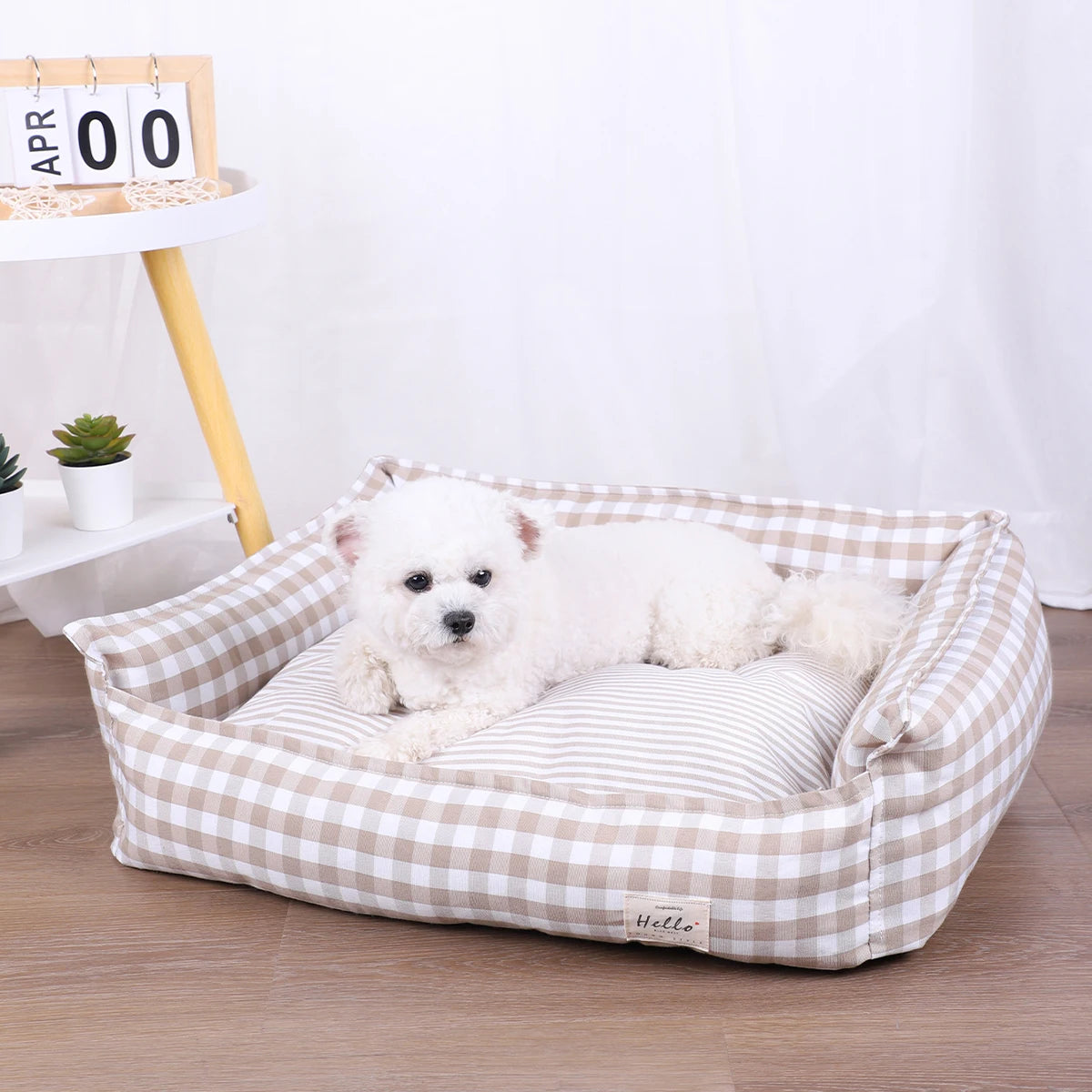 Plaid Dog Bed with Cushion