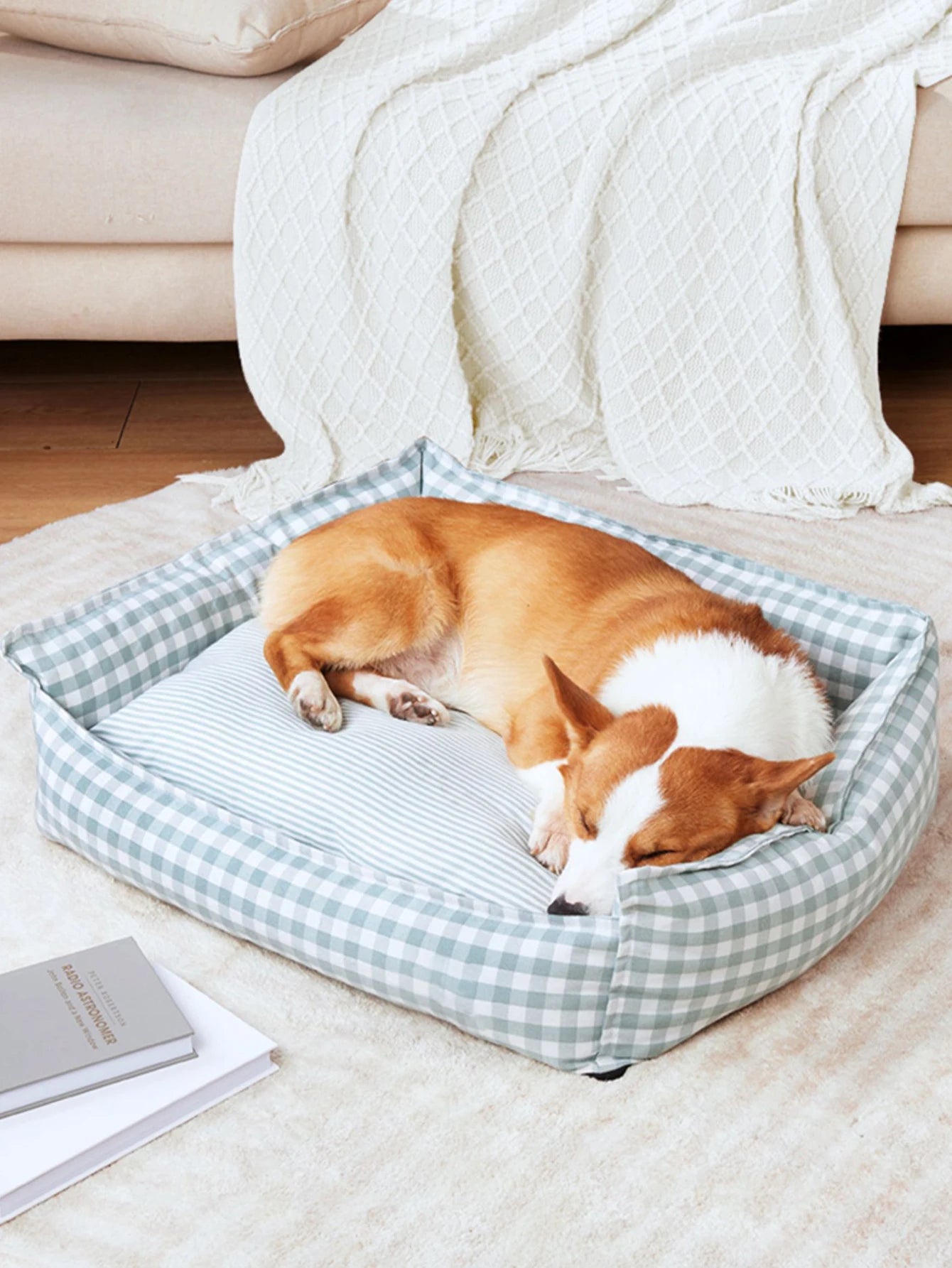 Plaid Dog Bed with Cushion