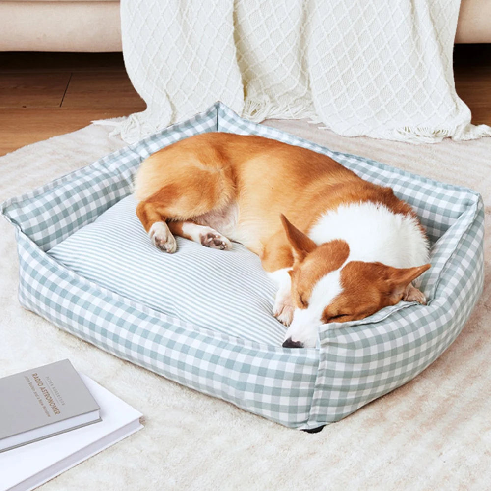 Plaid Dog Bed with Cushion