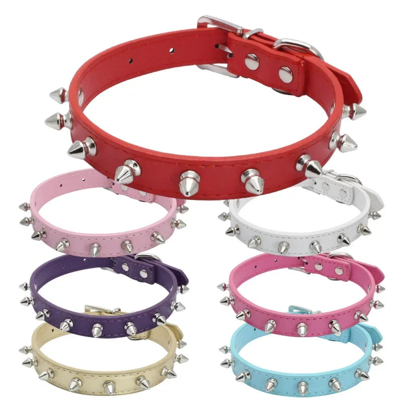 Spiked Pet Collar – Adjustable PU Leather Collar for Dogs & Cats