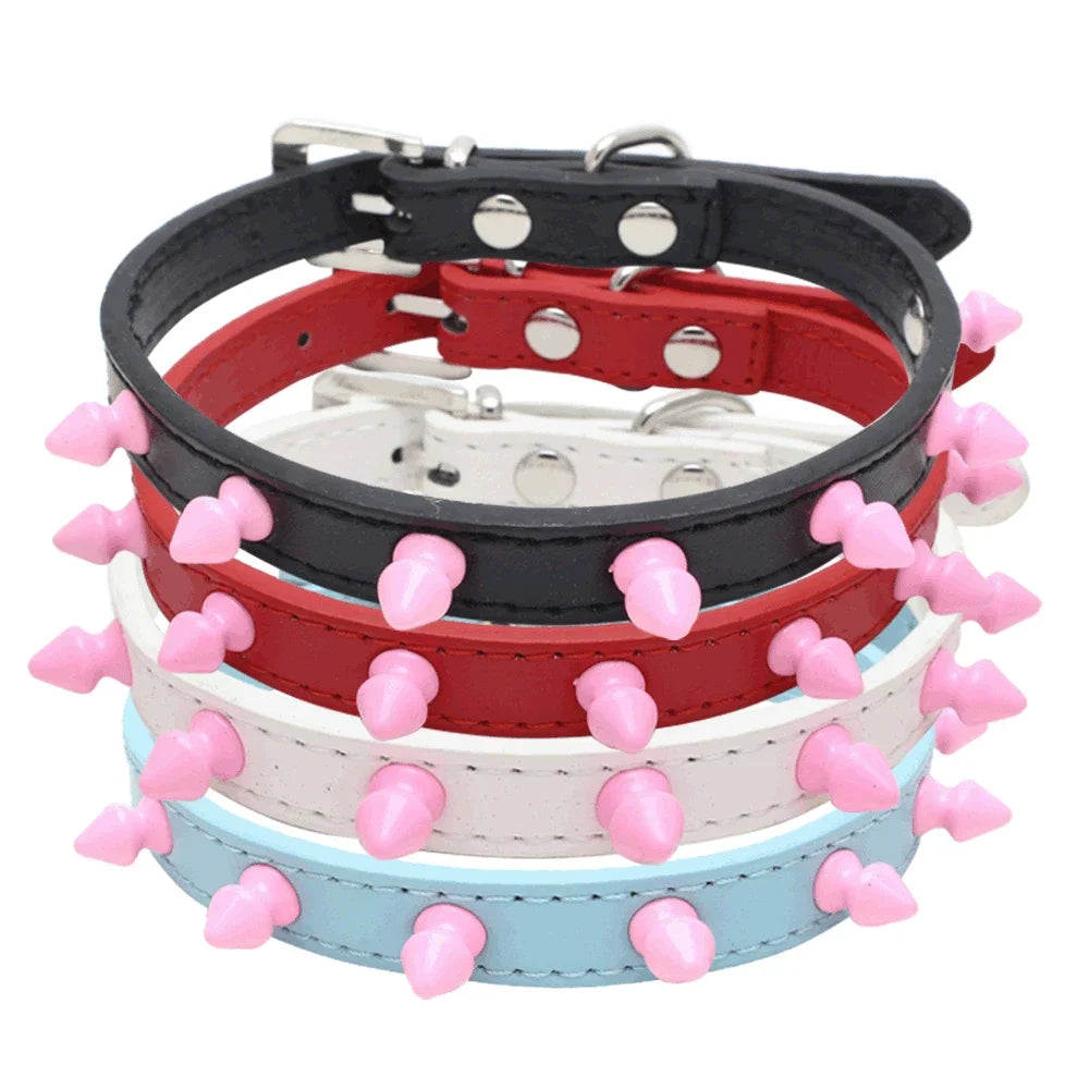 Spiked Pet Collar – Adjustable PU Leather Collar for Dogs & Cats
