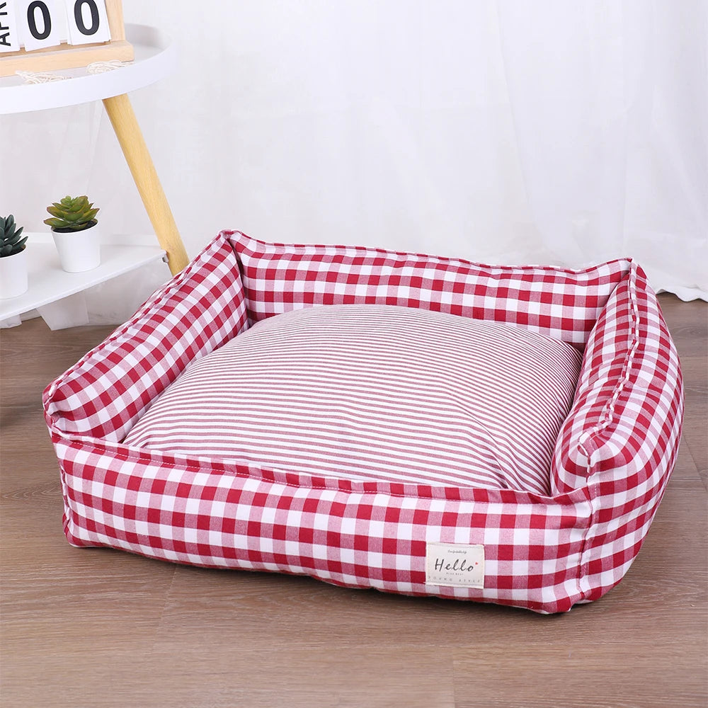 Plaid Dog Bed with Cushion