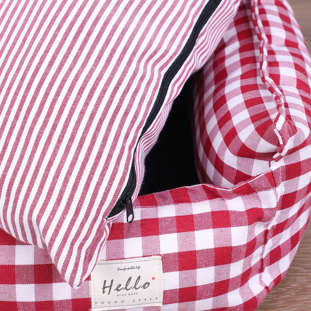 Plaid Dog Bed with Cushion
