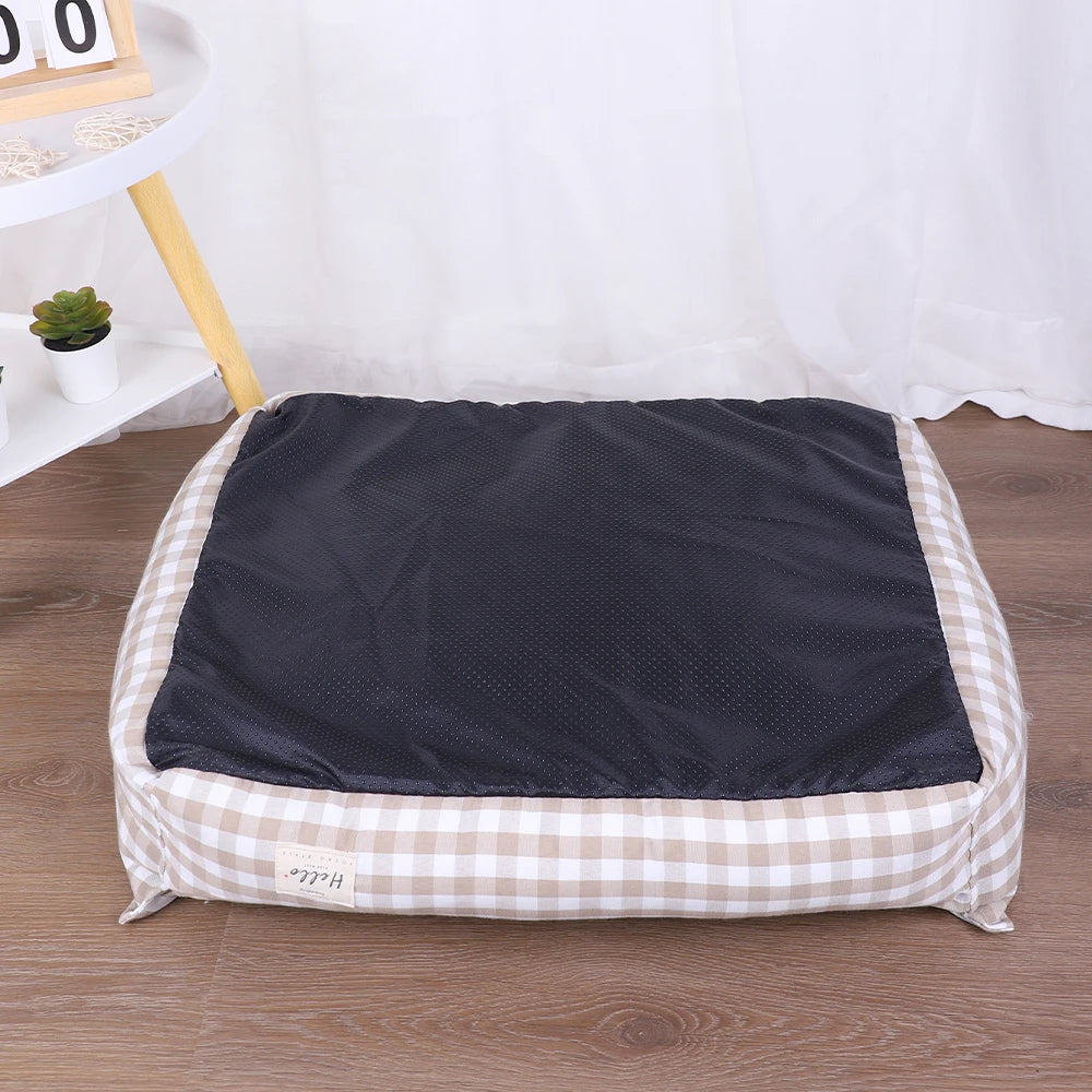 Plaid Dog Bed with Cushion