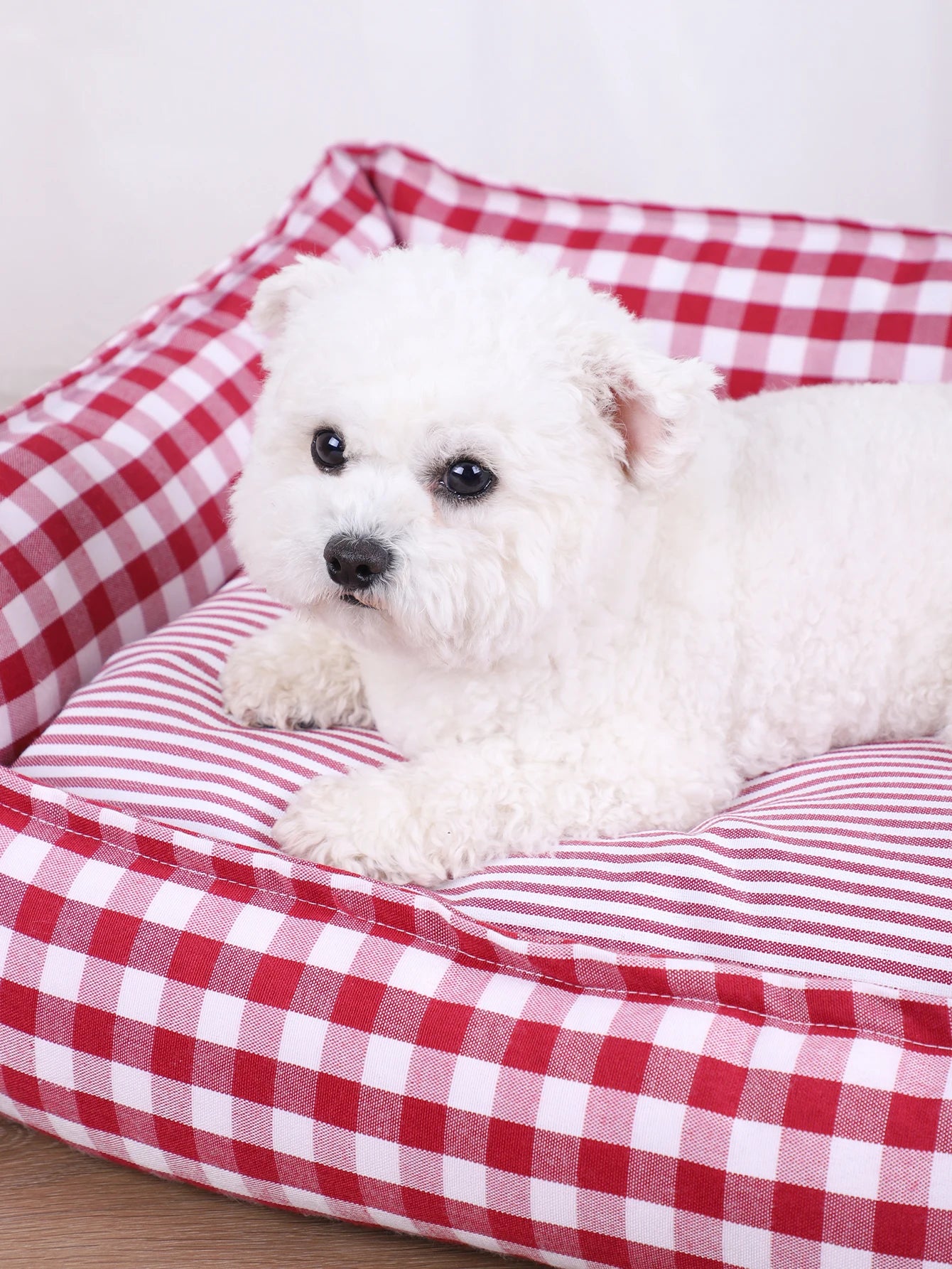Plaid Dog Bed with Cushion