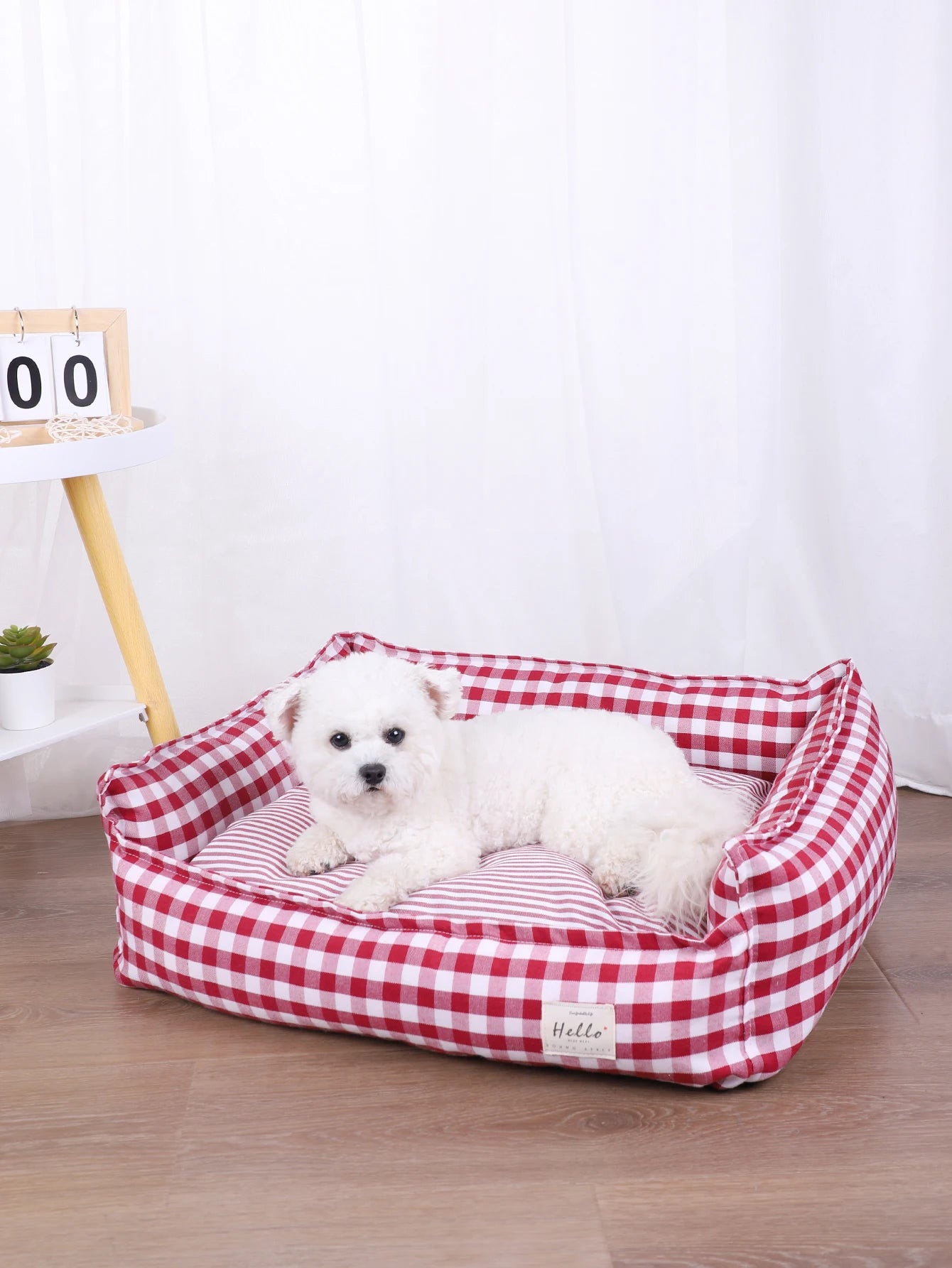 Plaid Dog Bed with Cushion