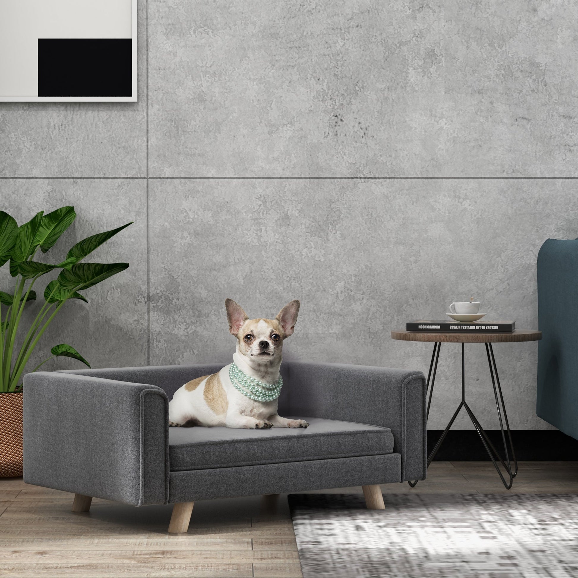 Dog Sofa Bed, Elevated Dog Couch for Medium and Small Dogs, with Soft Cushion, Removable and Washable Cover, Grey-1