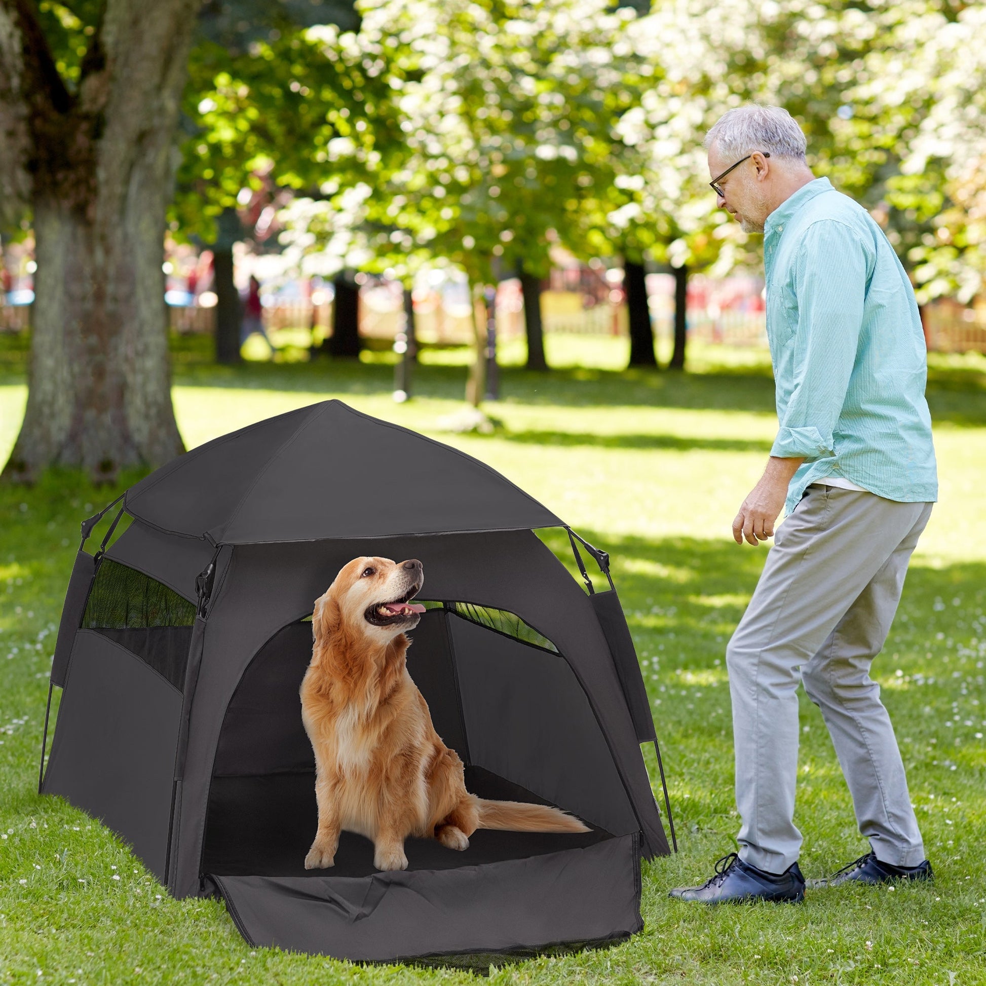 Foldable Dog Cat Tent with Water-Resistant Oxford, Carry Bag for Extra Large Dog, Charcoal Grey-1
