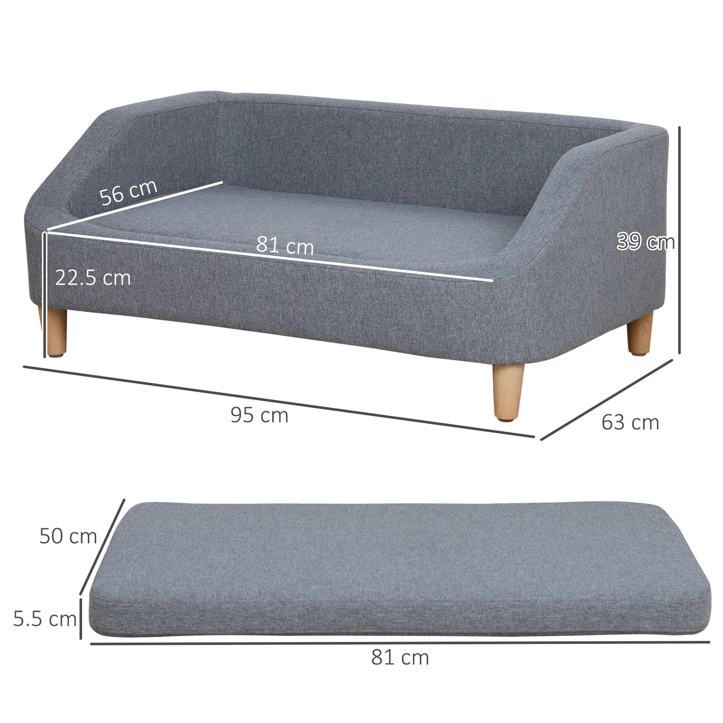 Dog Sofa, pet Bed, with Soft Cushion, Washable Cover, for Small, Medium & Large Dogs - Grey-2