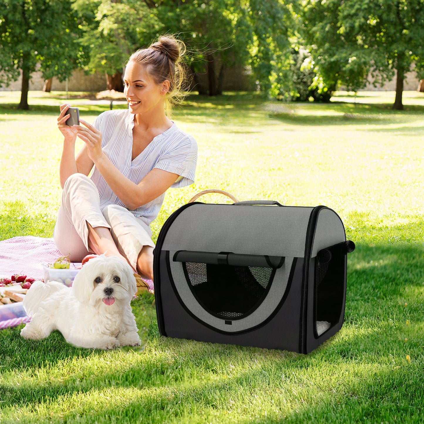 Pawhut Folding Fabric Soft Pet Crate, 46Lx36Wx41H cm - Black-1